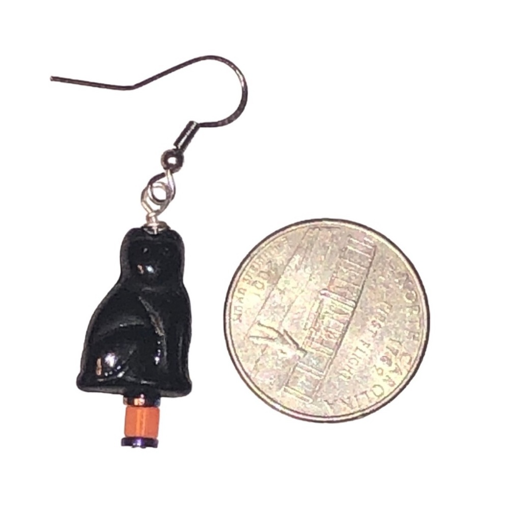 HANDMADE Black Cat BEAD Halloween Holiday Unbranded Earrings - Picture 3 of 7